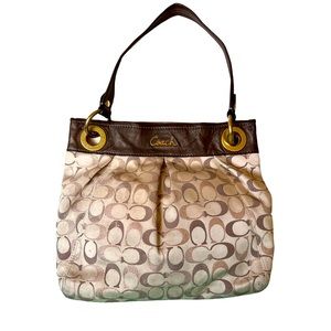 COACH Logo Signature Shoulder Bag Purse Jaquard & Leather